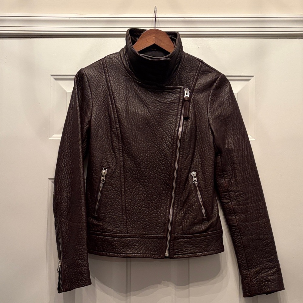 Mackage Maroon Leather Pebble Moto Jacket